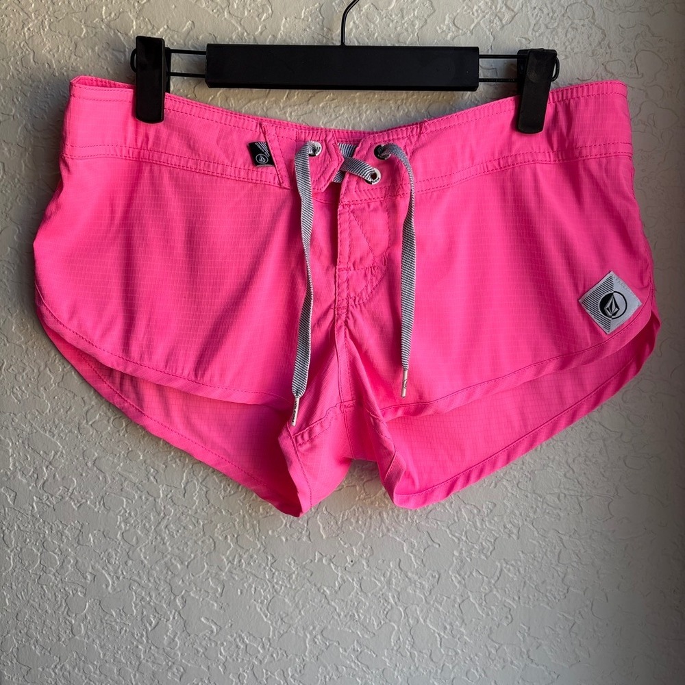 Volcom Women M Mini Low Rise Board Shorts Y2K Neon Pink Surf Skate Swim Beach